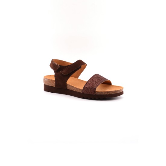 SANDALI DORES PELLE + GLITTER TESTA DI MORO