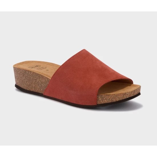VEGAS MULE SANDALI IN PELLE SCAMOSCIATA - MATTONE/BEIGE