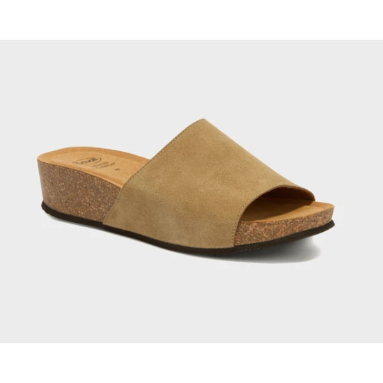VEGAS MULE SANDALI IN PELLE SCAMOSCIATA - MATTONE/BEIGE