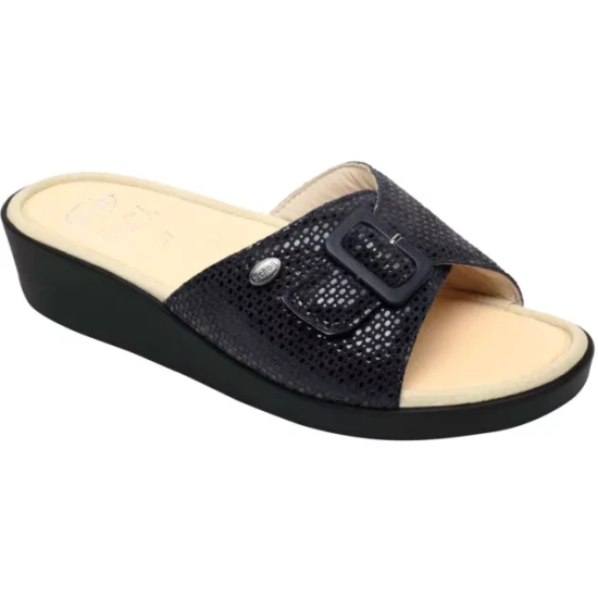 SANDALI MANGO IN PELLE STAMPATA - NAVY BLU