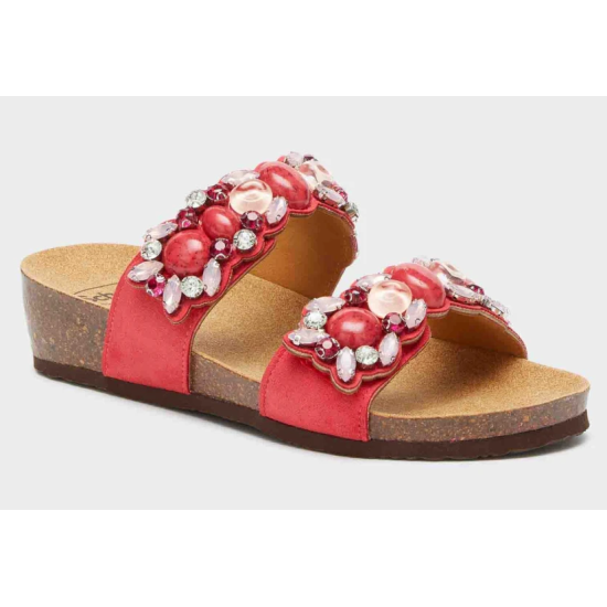 SANDALI PALAU 2 STRAPS MICROFIBRA ROSSO E PERLINE