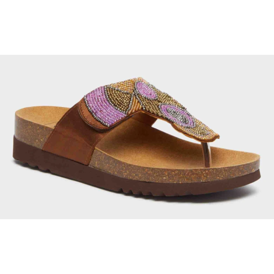SANDALI TANISHA SATIN MARRONE CON PERLINE