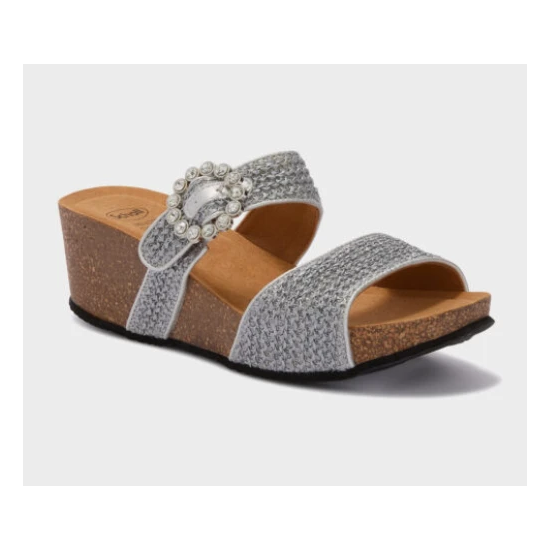 SANDALI CON ZEPPA TROPICA ARGENTO