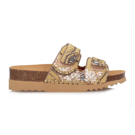 LISBOA SANDALI 2 STRAPS MICROFIBRA+PERLINE BEIGE