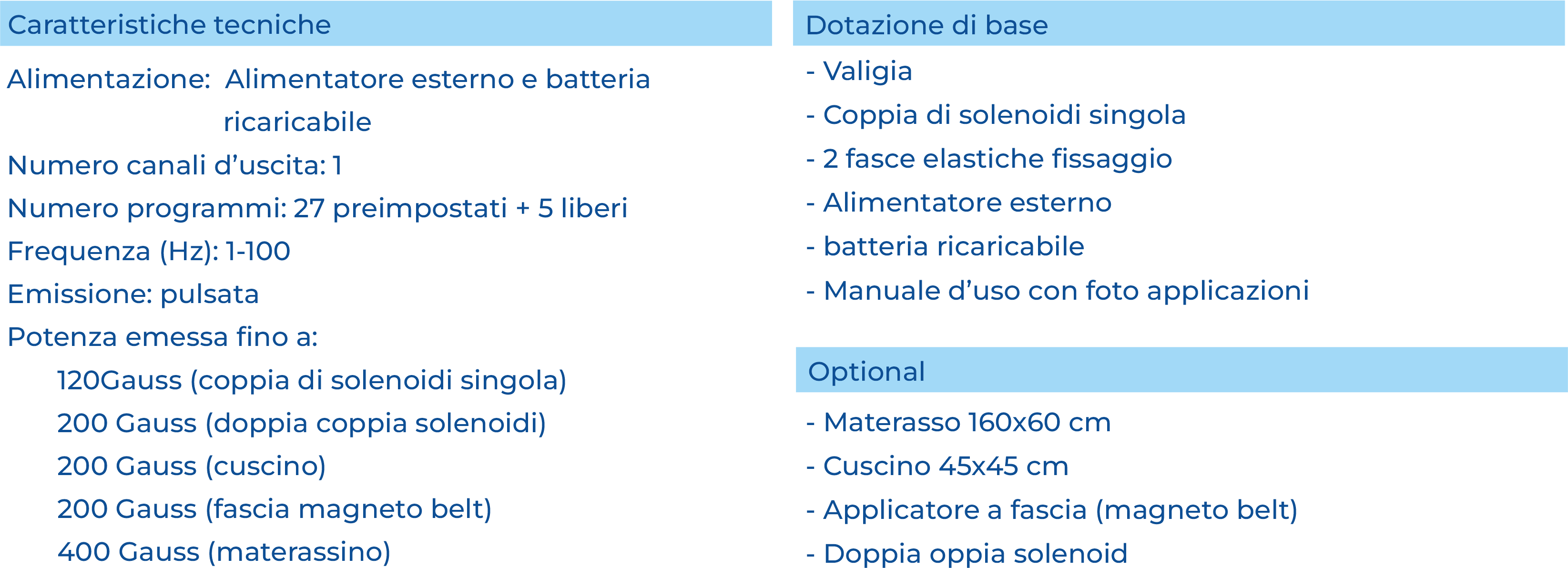 caratteristiche tecniche optional etc magnetovit100